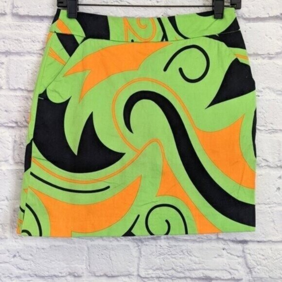 Loudmouth Angry Birdies Golf Skort 2 Green Orange Swirl Print Tennis Prep Skirt - Picture 1 of 5